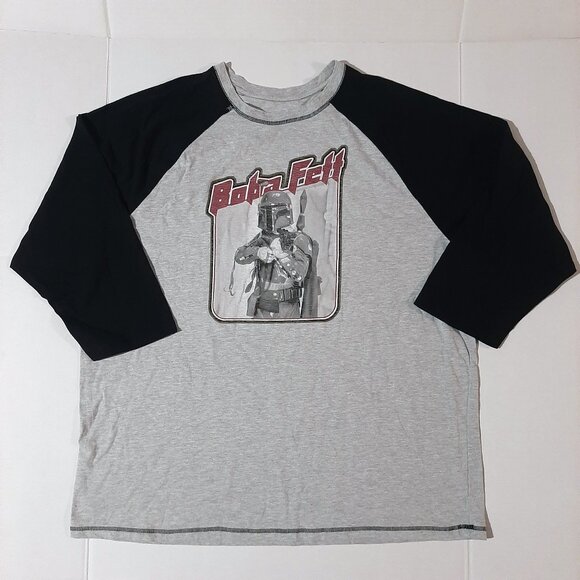 Boba Fett Shirt Star Wars Logo Men's size XXL 3/4 Sleeve Raglan Baseball t-Shirt - Picture 2 of 6